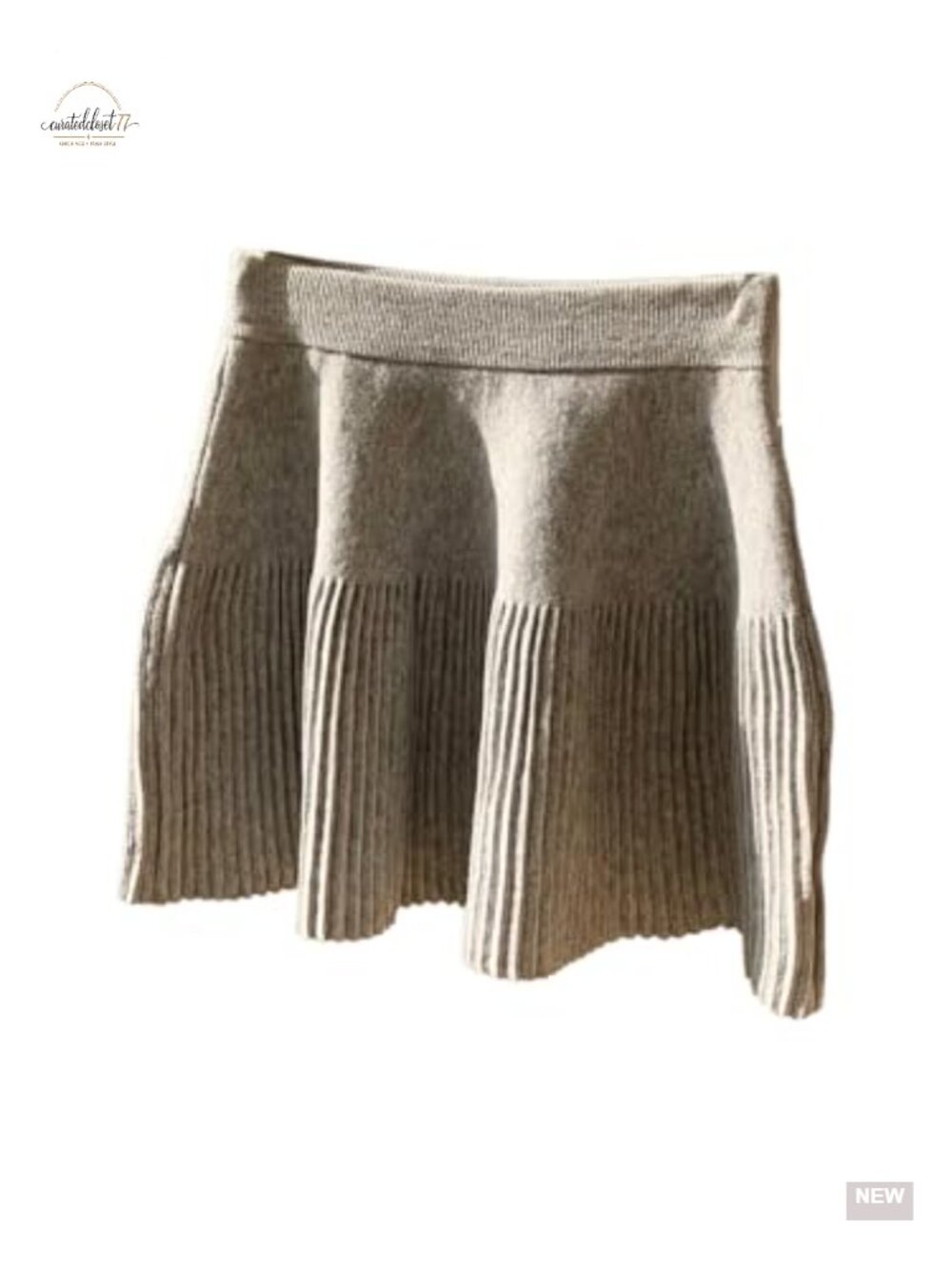 Women's Rib Knit Pleated A-Line Mini Sweater Skirt Elastic Waist Casual
